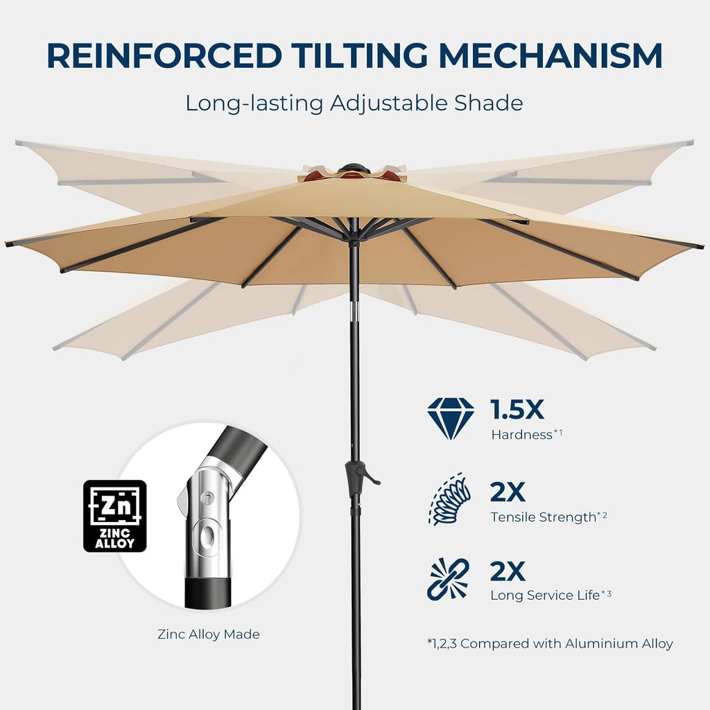 9ft Outdoor Patio Umbrella - Market Table Pool Deck Umbrella UPF50+ UV Protection with Push Button Tilt