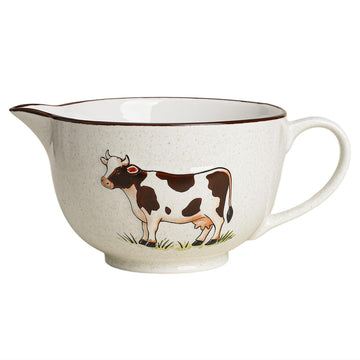 Cow Embossed Ceramic Mixing Bowl, 1 Quart Batter Bowl, with Pouring Spout and Handle