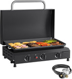 3-Burner Propane Gas Griddle with Hood, 23.3-Inch Portable Flat Top Grill, 45,000 BTU Outdoor Camping Griddle