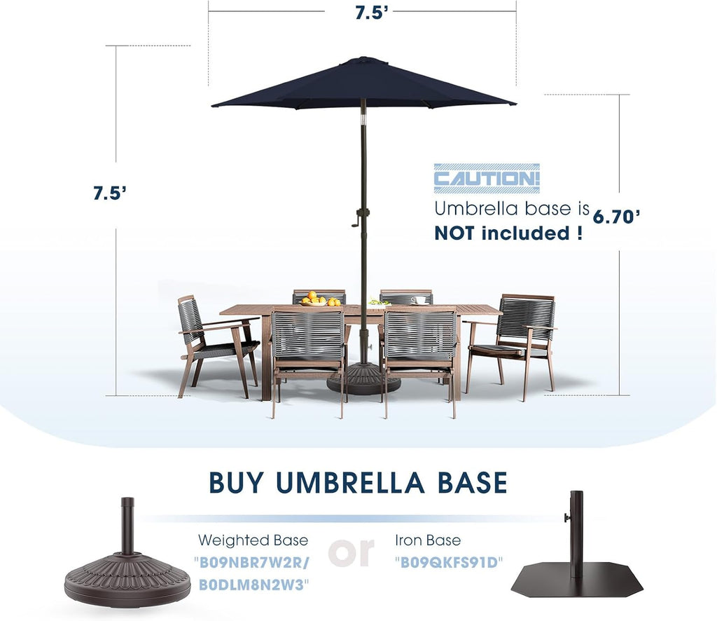 7.5 FT Patio Umbrellas Outdoor Table Market Umbrella with Push Button Tilt/Crank, 6 Sturdy Ribs