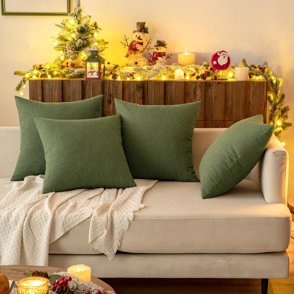 Pack of 2 Decorative Outdoor Solid Waterproof Throw Pillow Covers Euro Sham Faux Linen Garden Farmhouse Cushion Cases