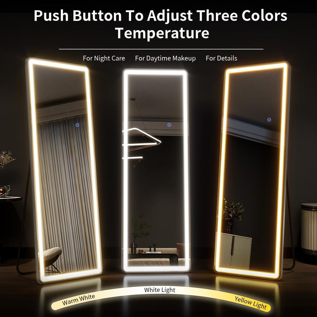 71" x 26" Arched Full Length Mirror with LED Lights, Floor Mirror with Stand, Full Length Body Floor