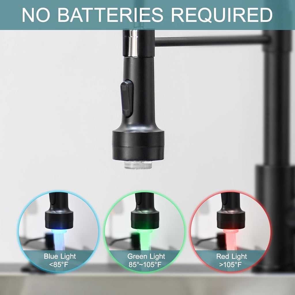 Led Black Kitchen Faucet with Soap Dispenser