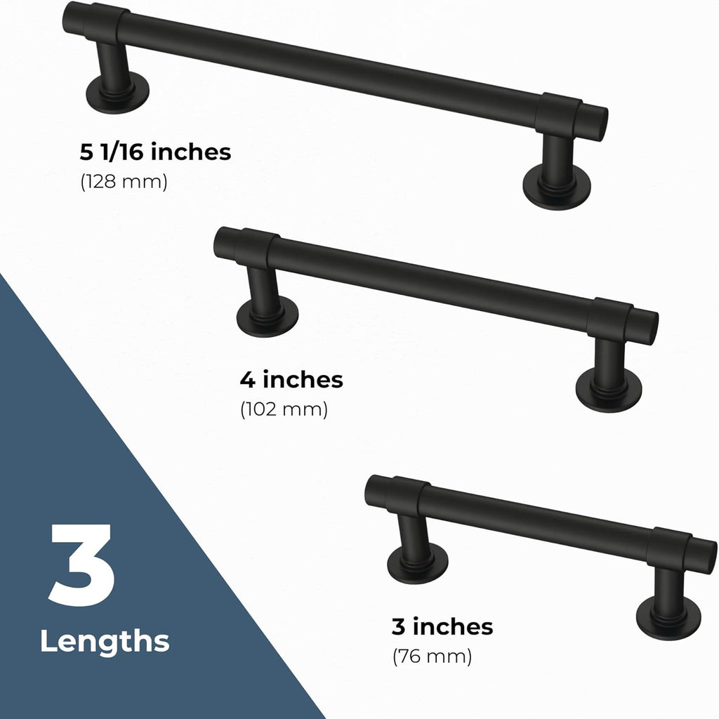 Francisco (10-Pack) Cabinet Handles 3" Hole Center Pulls | Matte Black Hardware Kitchen Door, Drawers, Dressers
