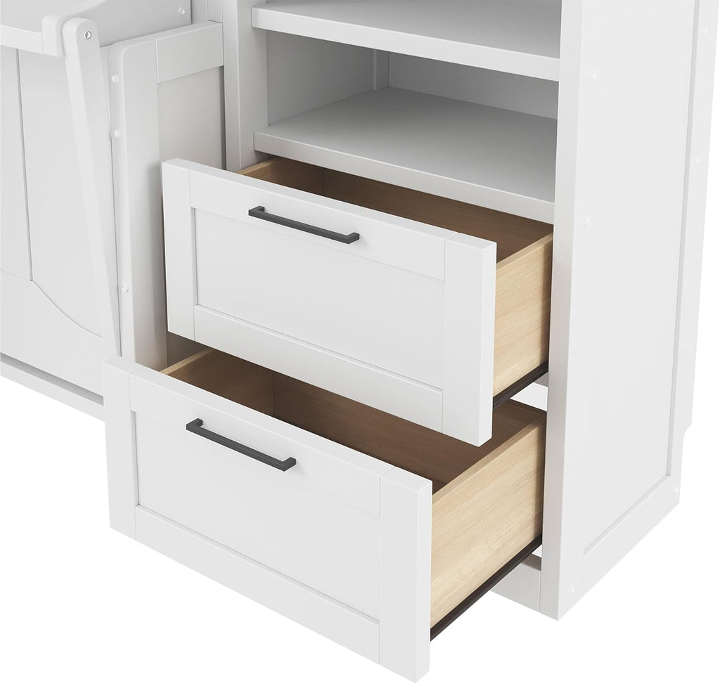 Murphy Bed Queen with Small Desk, Queen Wall Murphy Bed with Wardrobe, Drawers and Storage Shelves, No Box Spring
