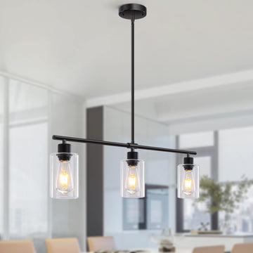 Kitchen Island Lighting, 3 Lights Linear Chandeliers Rectangle Pendant Light Fixtures Farmhouse Hanging Light