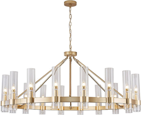 Gold Wagon Wheel Chandelier with Glass Shape D50 Large Round Chandelier Lighting for High Ceiling, Hanging Pendant Light Fixtures for Living Room, Dining Room (Gold + Glass Shape) A115-B0D1KGBFDR