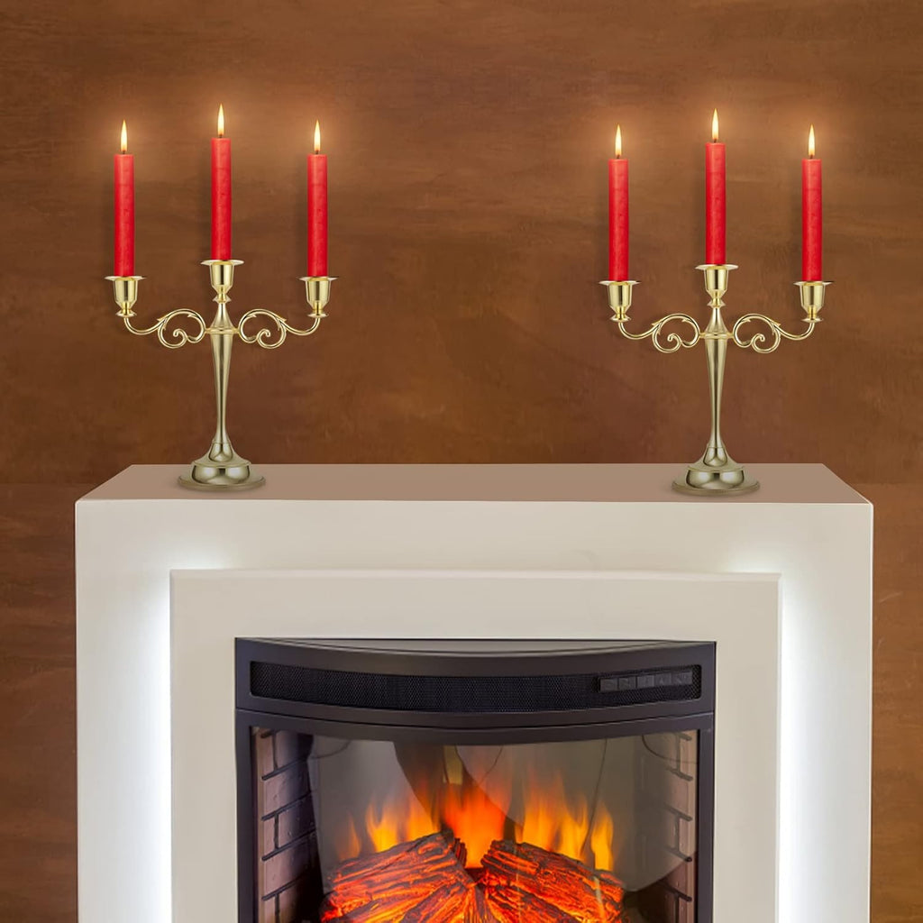 Gold Candelabra Centerpiece 3-Arms Candelabra Candle Holder for Tables, 2 Packs Metal Candlestick Stand Candelabras