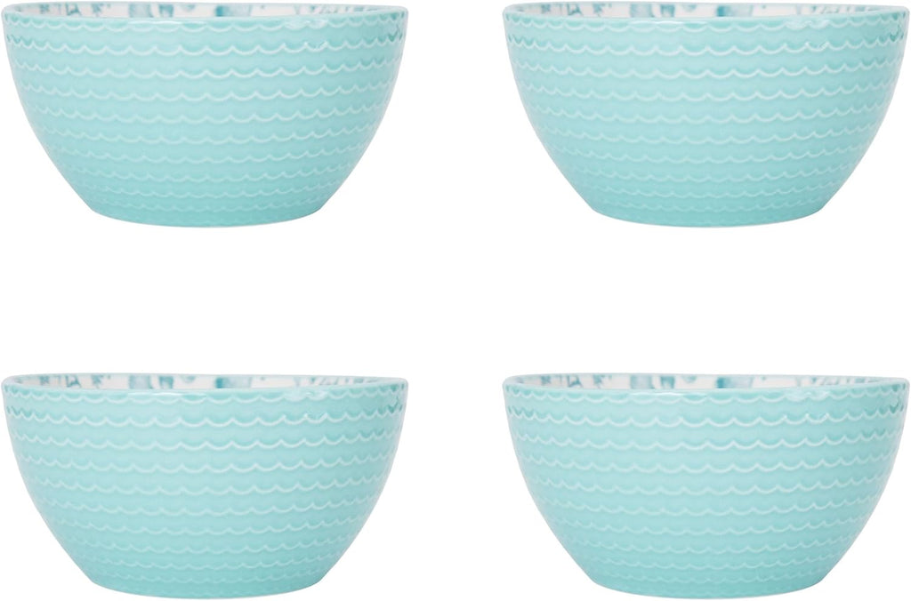 Venice 16-Piece Stoneware Dinnerware Set, Service for 4, Aqua and White Color Combination, Durable and Chip Resistant