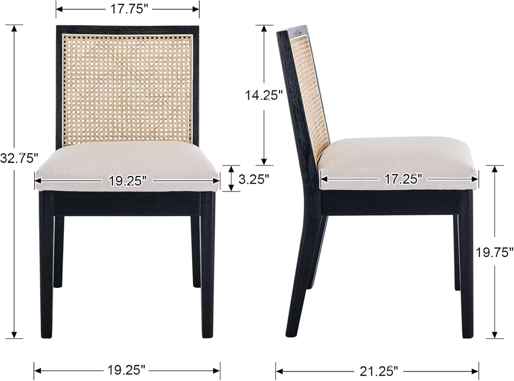 Rattan Dining Chairs Set of 6, Farmhouse Kitchen Chairs with Cane Back, Upholstered Dining Room Chairs Comfy Side