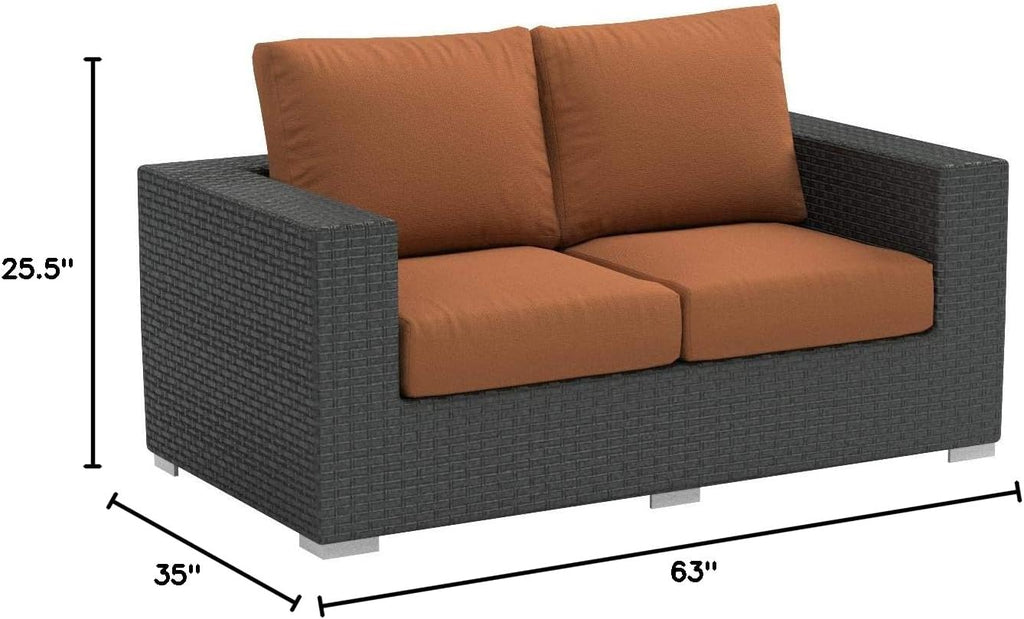Sojourn Wicker Rattan Outdoor Patio Sunbrella Fabric Loveseat in Canvas Tuscan
