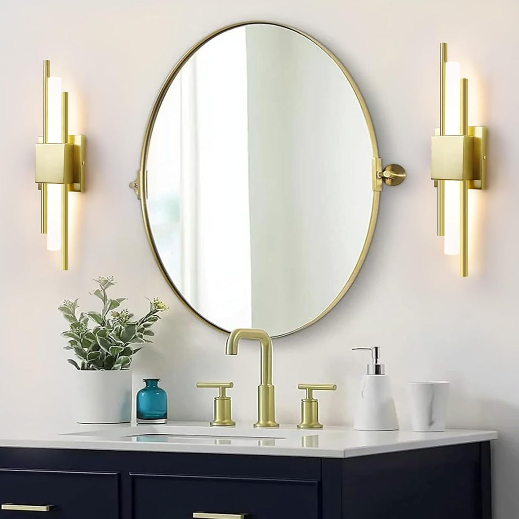 LED Wall Sconces Set of Two,3000K Warm Light Acrylic Brass Gold Wall Sconce