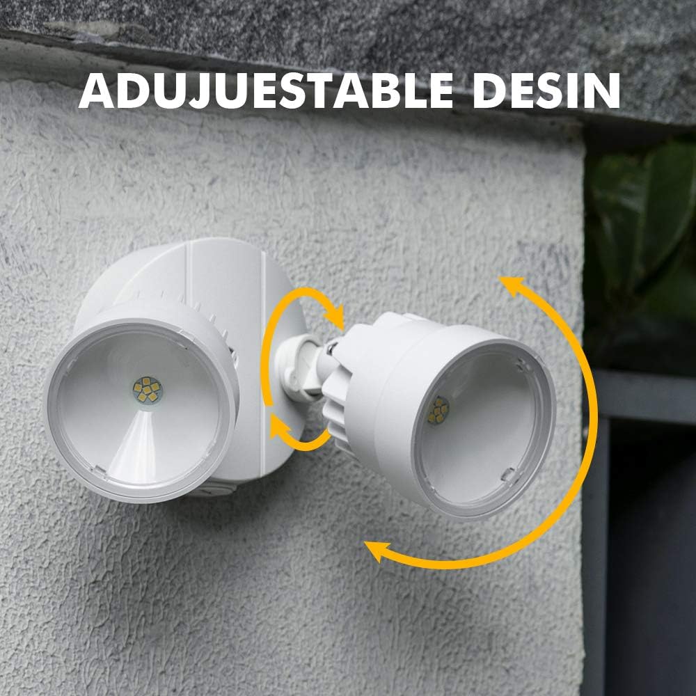 P6221W-D2D 2000 Lumen 18 Watt 28 LED Dual-Head Flood Light Outdoor Dusk to Dawn Waterproof Exterior Security Wall
