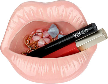 Ceramic Red Lips Lipstick Ring Holder, Pink