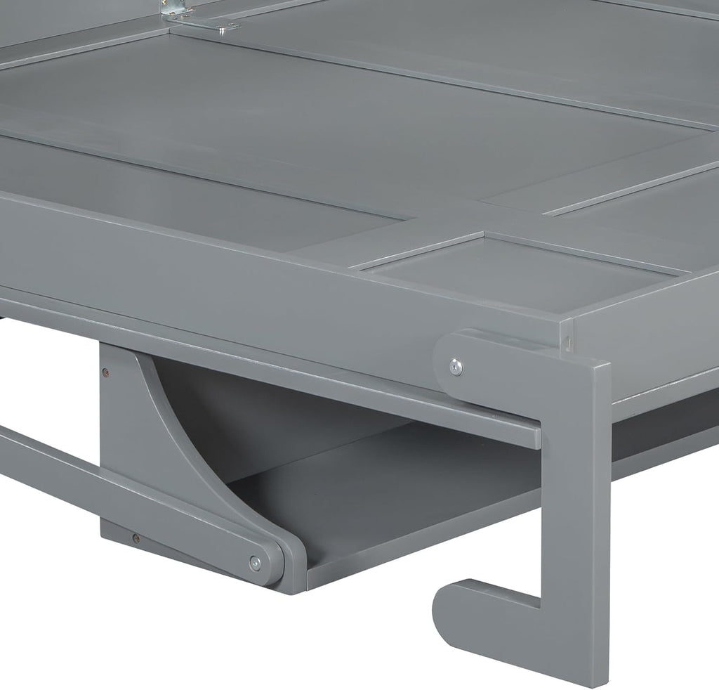 Queen Horizontal Murphy Bed with Desk,Wood Folding Hideaway Murphy Wall Bed for Adult,Guest Room,No Box Spring