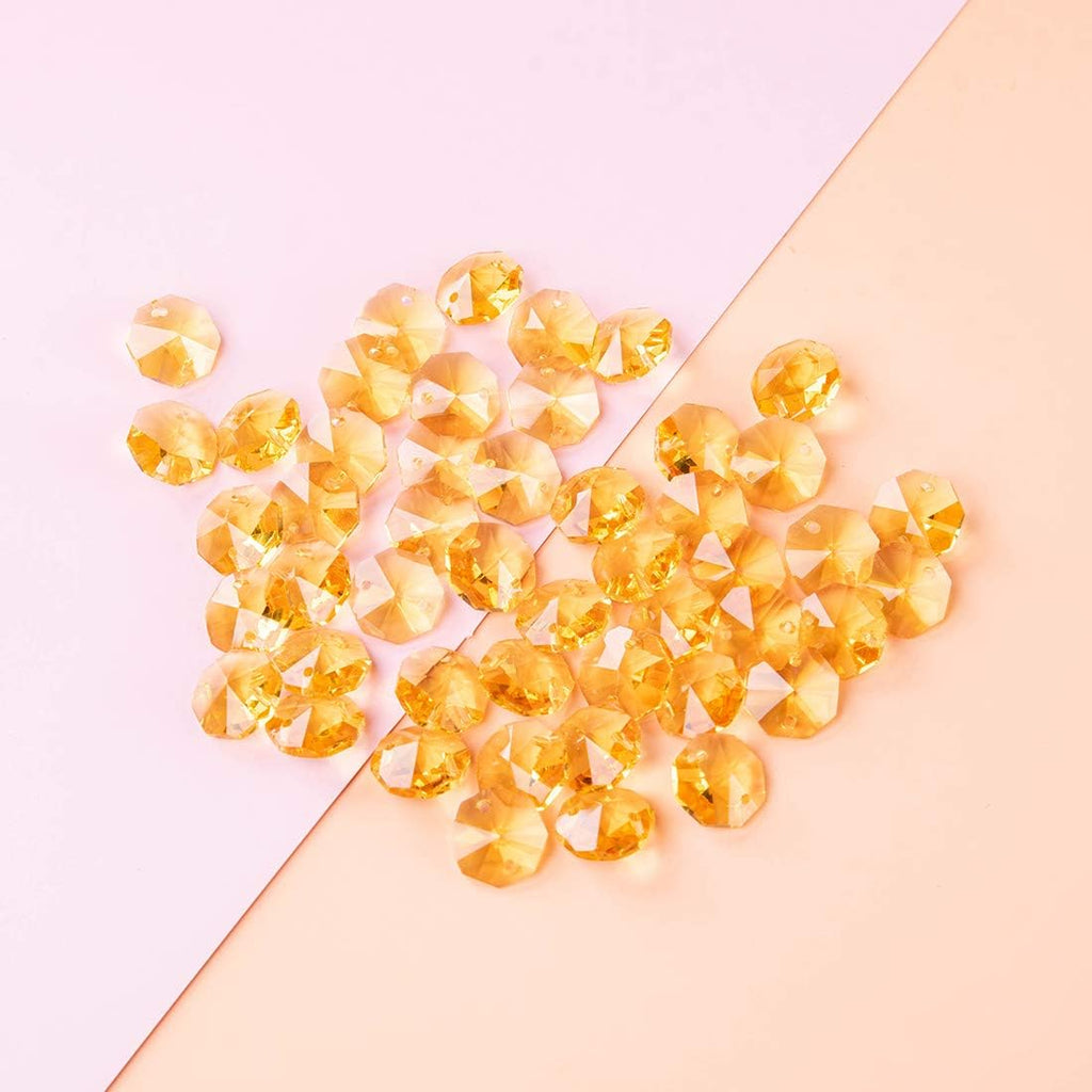 Yellow Crystal 14mm Octagon Beads, Glass Curtain Drop Suncatchers, Crystal Garland Parts Pack of 100