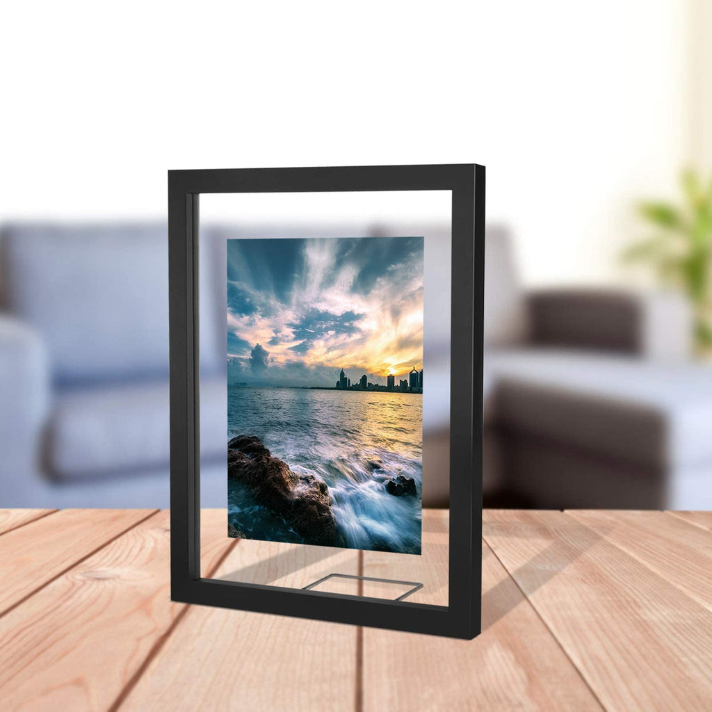 11x14 Floating Frame, Black Wood Double Glass Float Picture Frame
