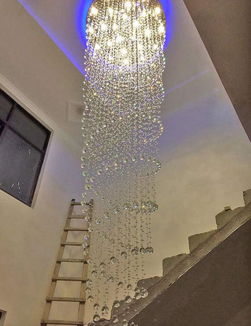 118inch Modern Crystal Chandelier for High Ceiling Living Room Foyer Crystal Raindrop Pendant Light Dimmable Lighting with Remote Straircase Fixture LED Bulbs