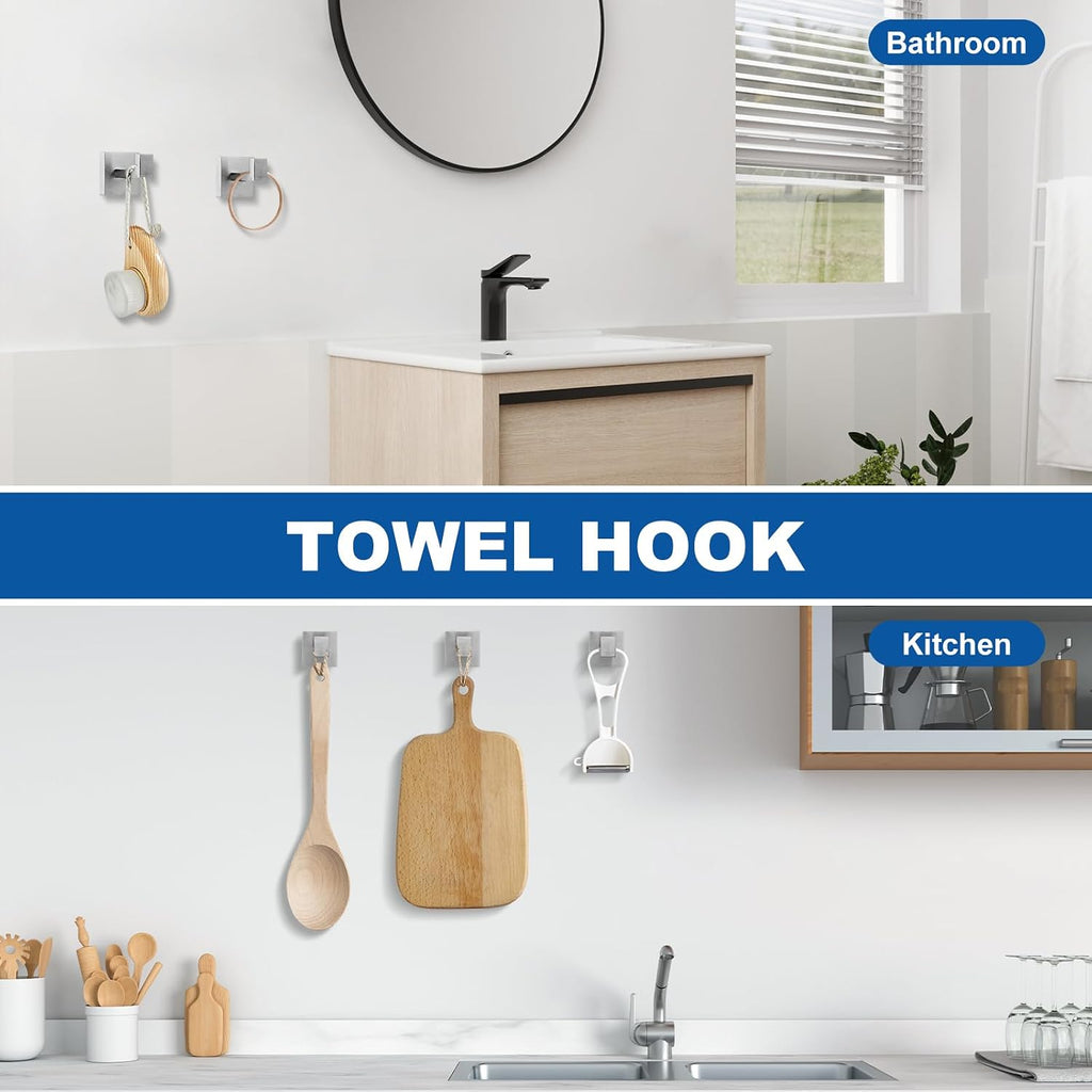 15-Pieces Brushed Nickel Bathroom Hardware Set, 24 inch Towel Bar Set | Towel Bar, Square Towel Ring Toilet Paper