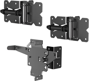 Vinyl Gate Kit Self-Closing Vinyl Fence Single Gate Hinge and Latch Hardware Kit - 2 Hinges and 1 Latch, Carbon