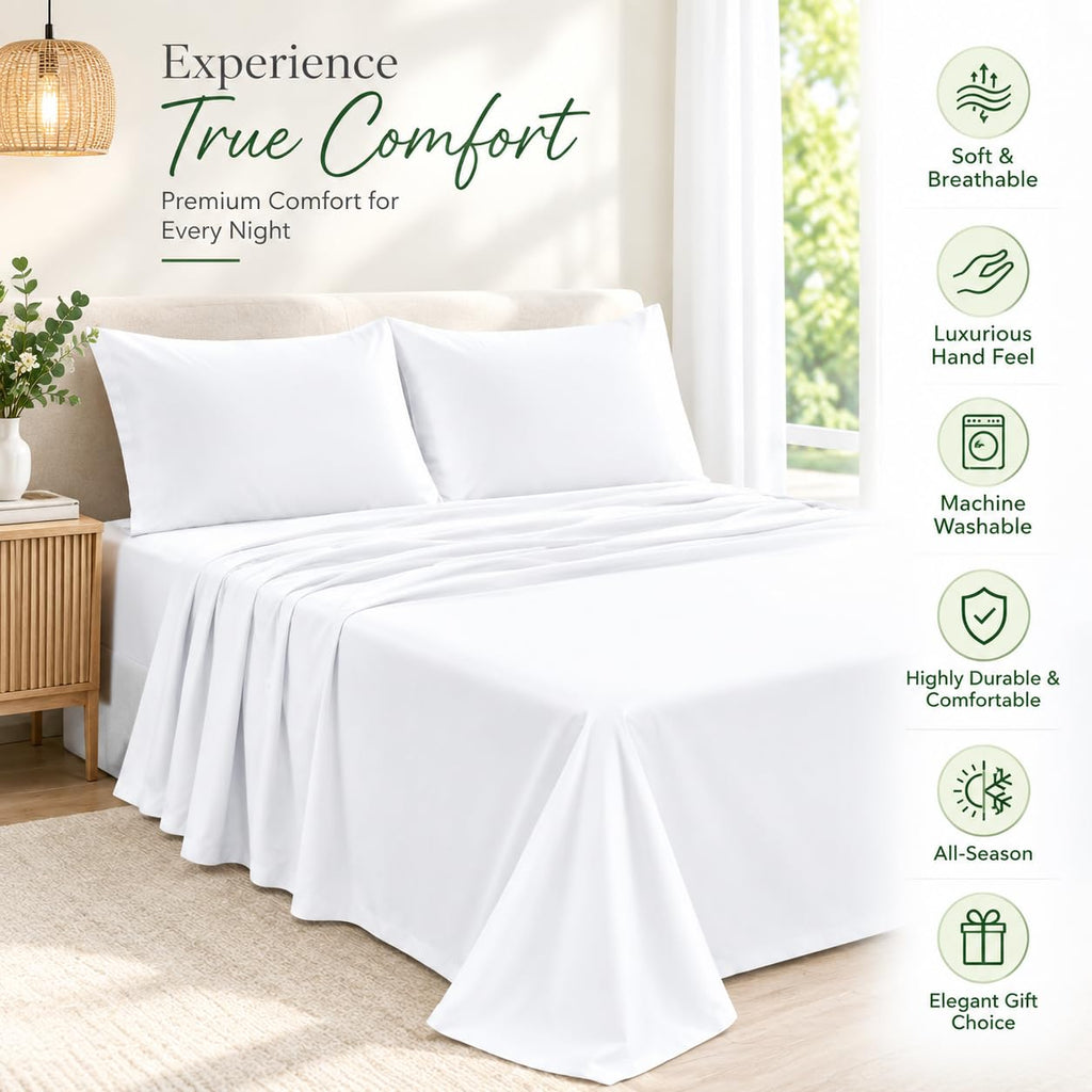100% Egyptian Cotton Sheet Set 4-Piece 800 Thread Count White Queen