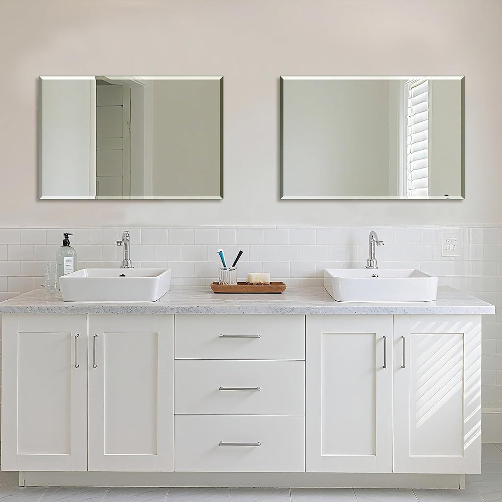 2-Pack Bathroom Vanity Mirrors for Wall 24" x 36", Frameless Rectangle Mirror with Beveled Edge for Over Sink, Wall