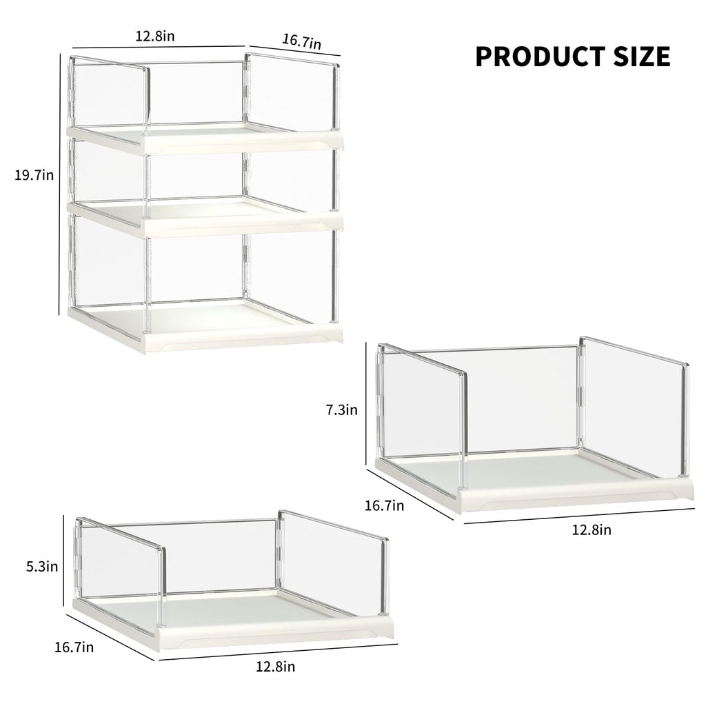 3 Pack Stackable Closet Organizers and Storage Shelves - Transparent Sweater Organizer for Closet, Bathroom, Kitchen