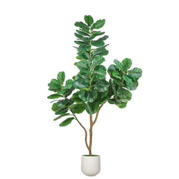 Artificial Fiddle Leaf Fig Tree, 6ft Realistic Fake Plants Faux Trees with White Planter, Artificial Plants Indoor