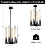 Glass Tube Black Pendant Lights Kitchen Island, Adjustable Cord Modern Pendant Light Fixtures,Kitchen Pendant Lighting Over Island,Indoor Chandeliers for Bedroom, Included Bulb A114-B0CR467WT2