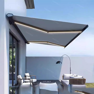 Motorized Retractable Electric Awning Canopy , Garden, Deck & Balcony - UV & Water-Resistant Fabric, Adjustable
