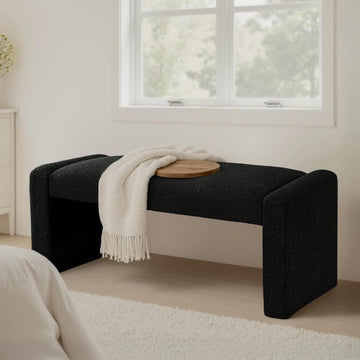 Black Entryway Bench with Solid Wood Frame, 47" Boucle Upholstered Bench | End of Bed Bench with Cushion Seat Ottoman