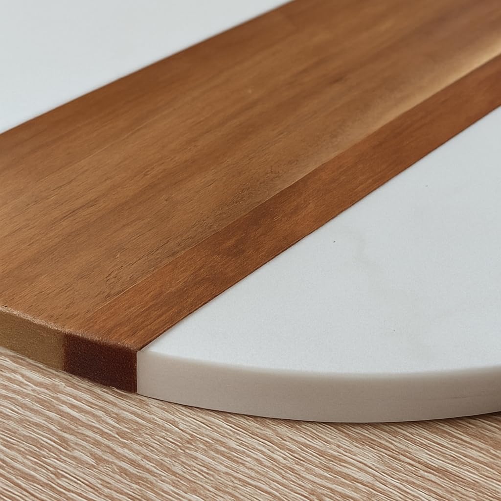 Marble Charcuterie Board Gift Set - 12" Round Cheese Board with 3 Gold Stainless Steel Knives, Leather Strap & Gift