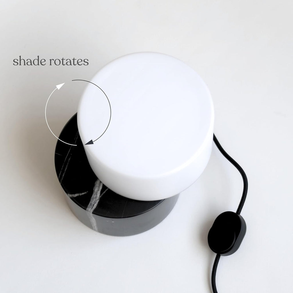 Zigzag Desk Lamp - Small Dimmable LED Black Marble Table Lamp, Rotatable Frosted Glass Shade