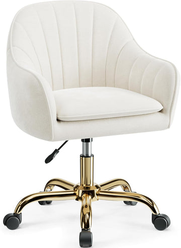 Vanity Chair with Wheels, Comfy Home Office Desk Chairs Adjustable Modern Velvet Makeup Vanity Chairs for Bedroom