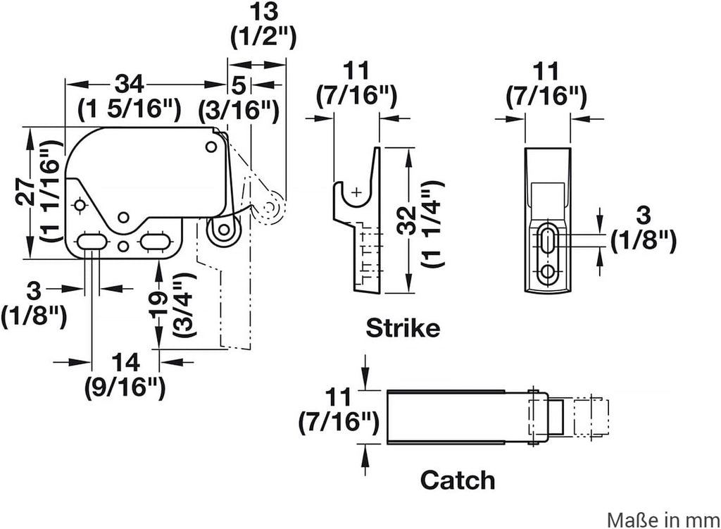 Push-to-Open Mini Latch with Strike - Automatic Spring Catch Touch Release Lock for Cabinets, Dressers, Cupboards, and