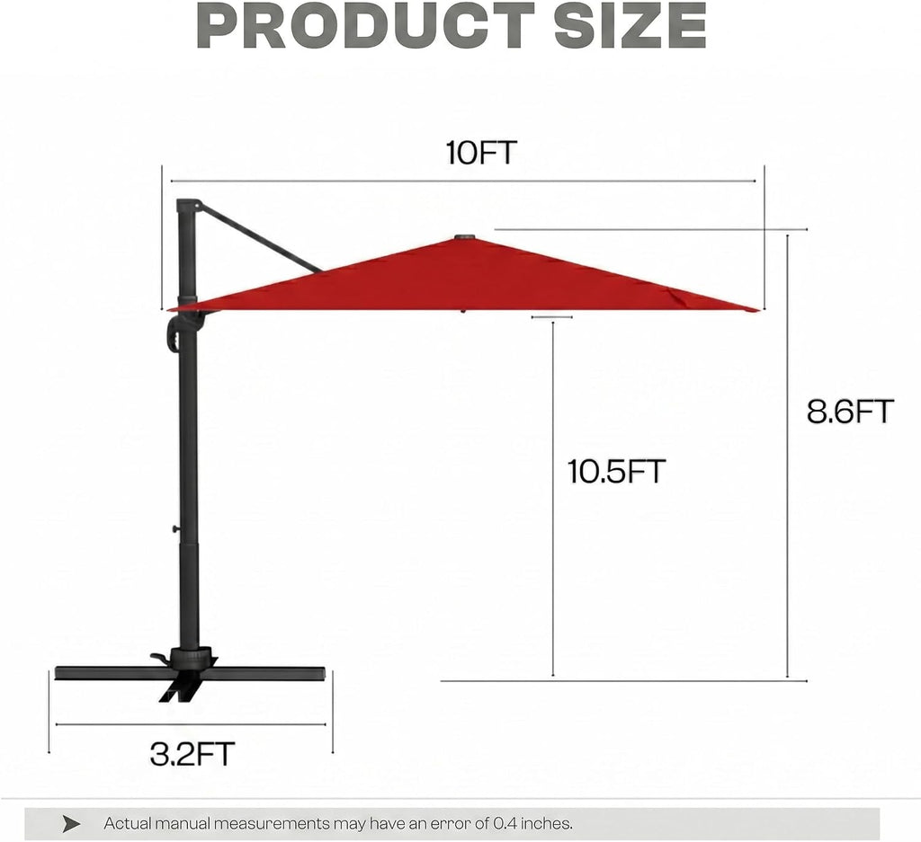 Cantilever Patio Umbrella, Large Square Outdoor Offset Umbrella with Aluminum Pole, 360-degree Rotation Pool