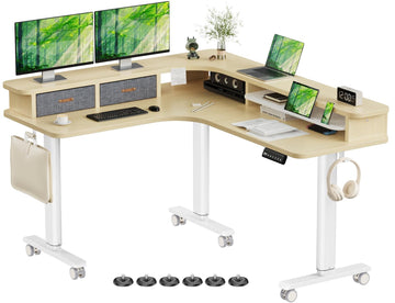 Electric L Shaped Standing Desk with Drawers, 63" x 55" Corner Standing Desk Adjustable Height, Stand Up Home Office