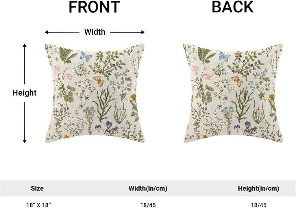 Spring Pillow Covers 18x18 Inch Set of 2,Sage Green Wild Flower Plant Throw Pillows Case,Seasonal Floral Outdoor