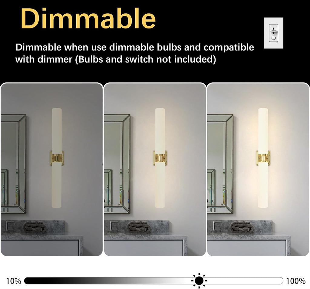 Gold Wall Sconces Set of Two, Bathroom Sconces with Frosted Glass Shade, Modern Vanity Sconces Lighting over Mirror