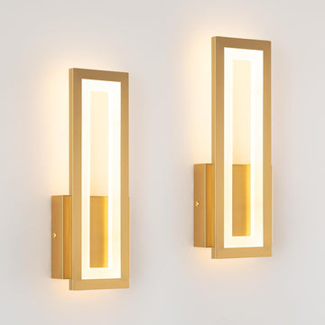 Modern LED Wall Sconces Set of 2, 3000K Warm White Led Wall Lighting Fixtures, Gold Minimalist Indoor Wall Lamp for Bathroom, Hallway, Bedroom, Living Room, Entryway(Gold)