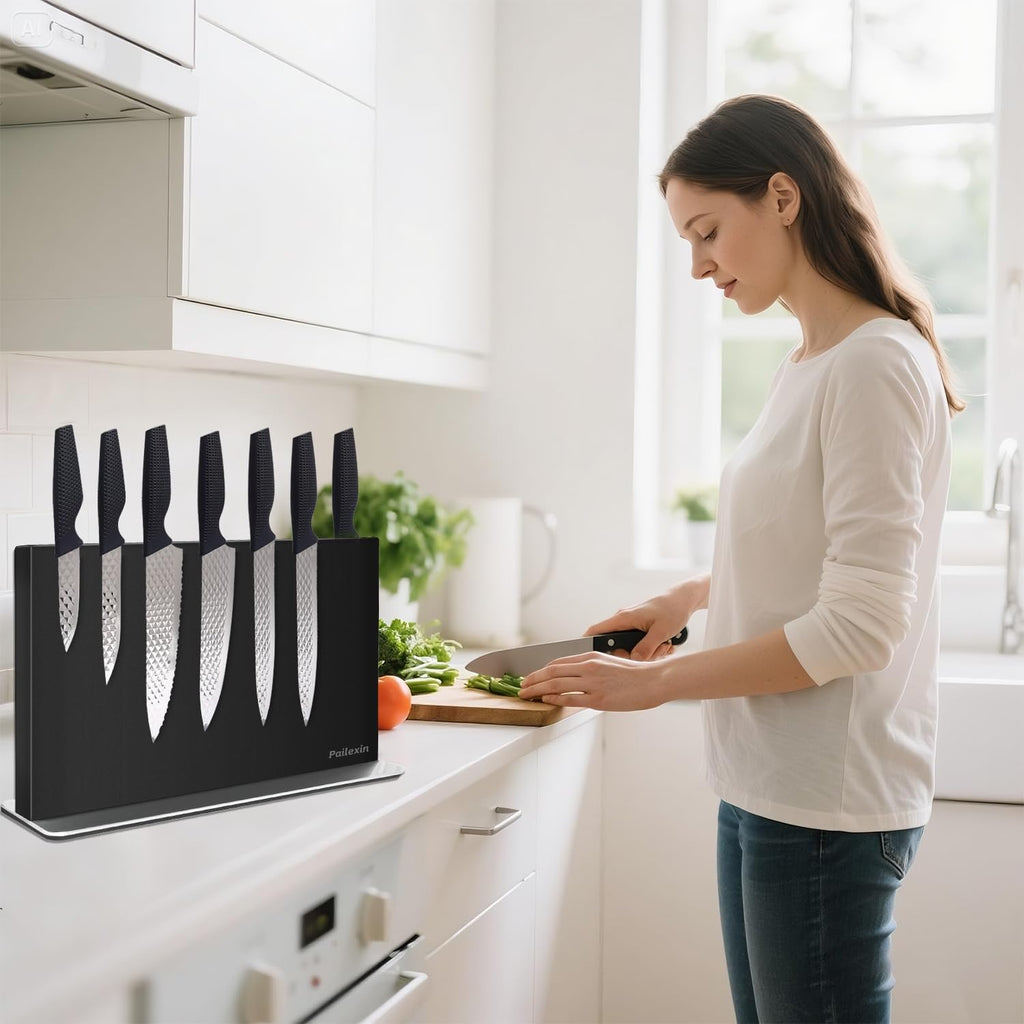 Magnetic Knife Block Without Knives-Black Stainless Steel Double-Sided Magnetic Knife Holder Stand with Strong