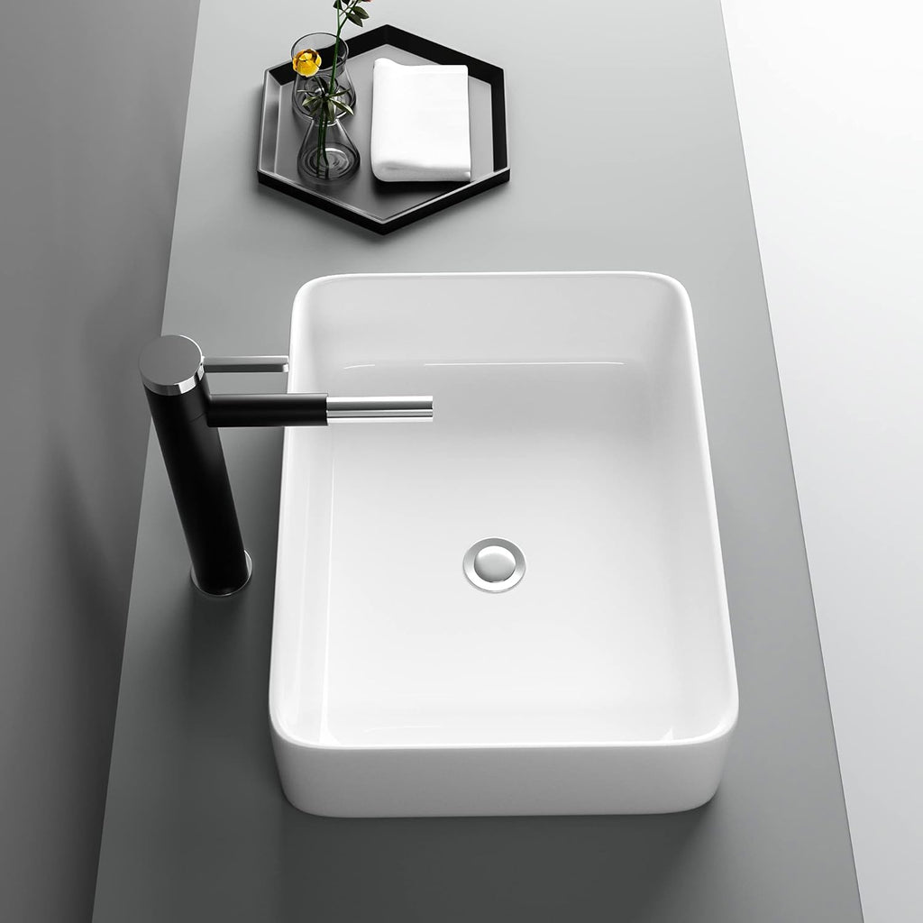 19"x15" Vessel Sink Rectangule Bowl Sinks for Bathrooms White Vessel Sink Above Counter Rectangular Ceramic Vessel