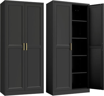 71"Metal Pantry Storage Cabinet with Doors & 4 Adjustable Shelves | Kitchen Pantry Cabinet,Black Kitchen Cabinet with