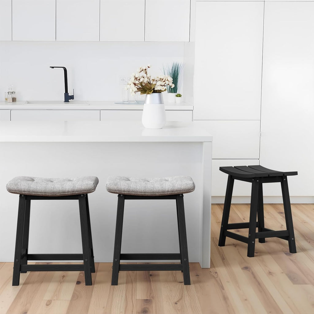 2 Set 24" Outdoor Bar Stools Heavy Duty HDPE Counter Height Bar Stools Weatherproof Patio Seats Modern Waterproof
