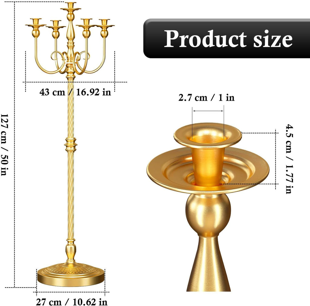 2 Pcs Floor Candelabra 50 Inch Gold Candelabra Centerpiece 5 Arms Floor Standing Candelabra Gold Candlestick Holder
