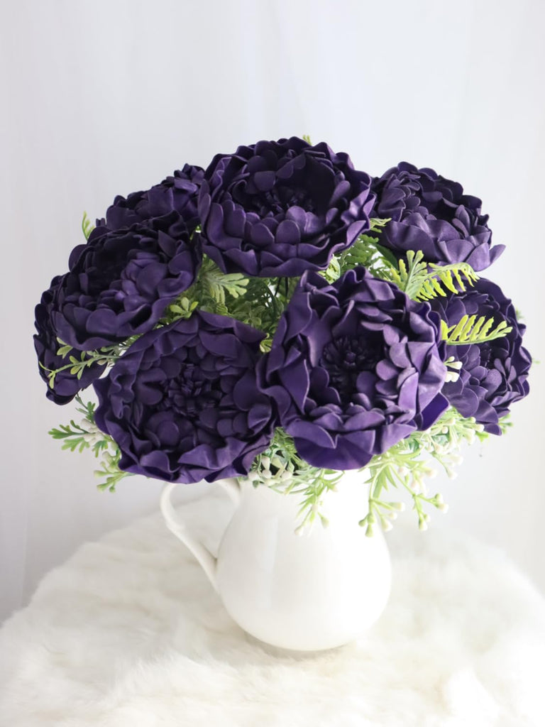 Artificial Flowers 16PCS 4" Deep Purple Blooming Peonies Fake Roses with Stem for DIY Wedding Bouquets Centerpieces