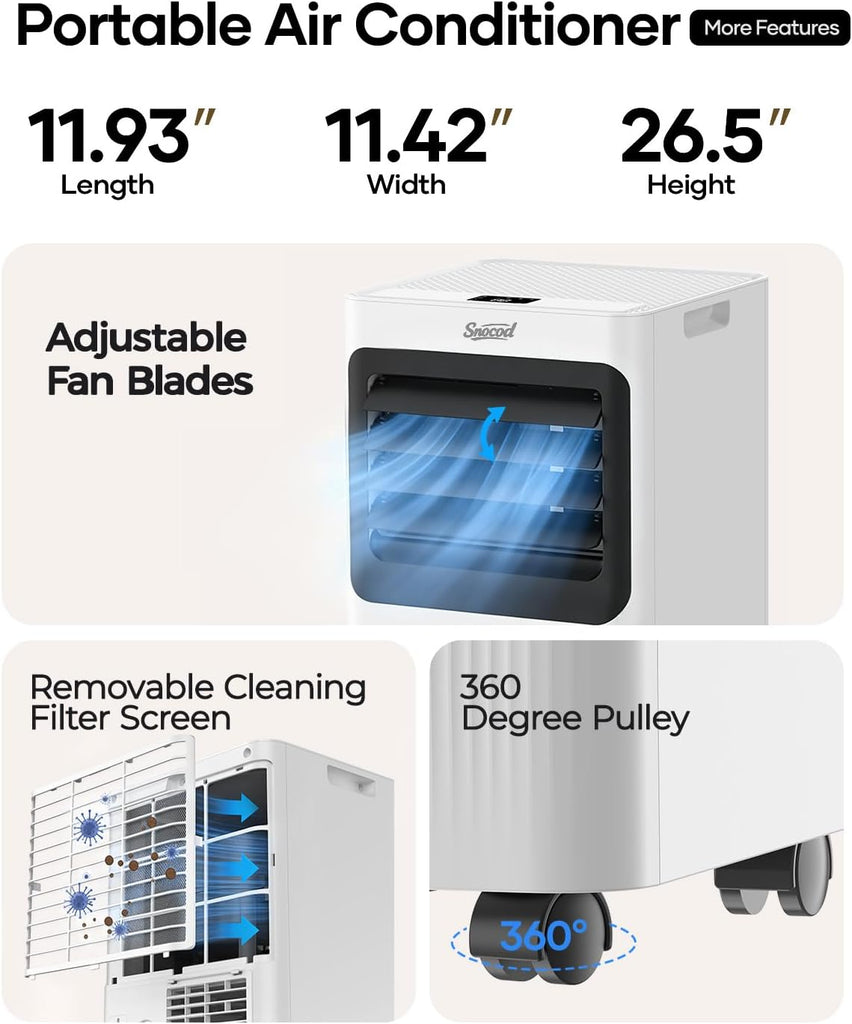 Portable Air Conditioners 12000 BTU 5-in-1 Smart WiFi APP Control, Cooling Dehumidifier Fan Sleep Mode, Window Kit