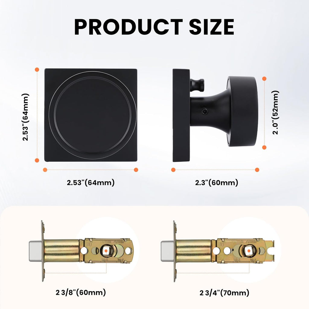 Black Door Knobs Interior, Zinc-Alloy Square Matte Black Privacy Door Knobs Bathroom