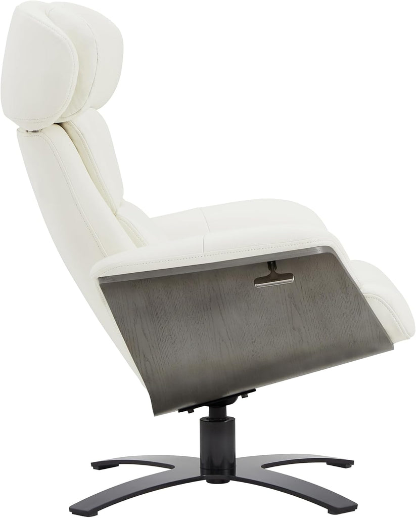 Modern Reclining Swivel Lounge Chair and Ottoman — White Genuine Leather