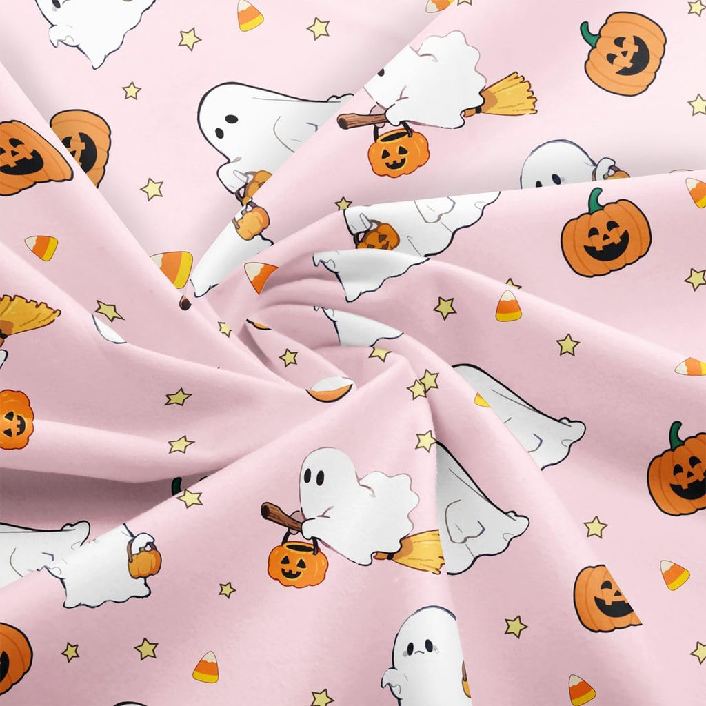 Pink Cute Ghost Fabric by The Yard Halloween Theme Candy Upholstery Fabric for Sewing Crafting Pumpkin Lantern Soft